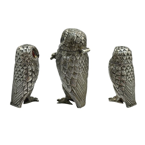 Sterling Silver Owl Condiment Set 1974